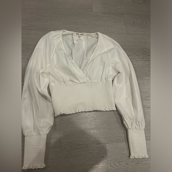 Diane Von Furstenberg Cropped Cinched Waist Deep V Neck Cut Out Back Top Size S - Picture 1 of 3